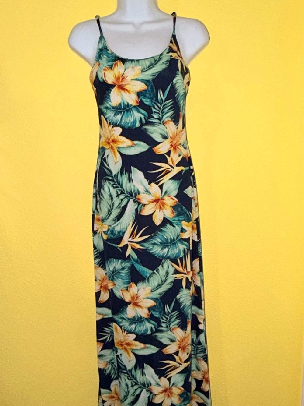 Fashion Nova Navy Floral Maxi Dress with Yellow Accents
